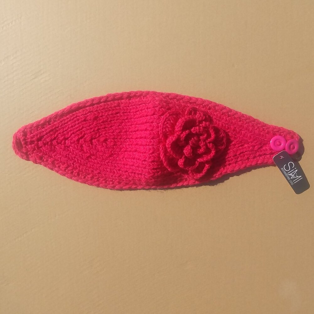 4/$20 NEW WITH TAGS fuchsia pink warm thick knit headband with rosette flower …